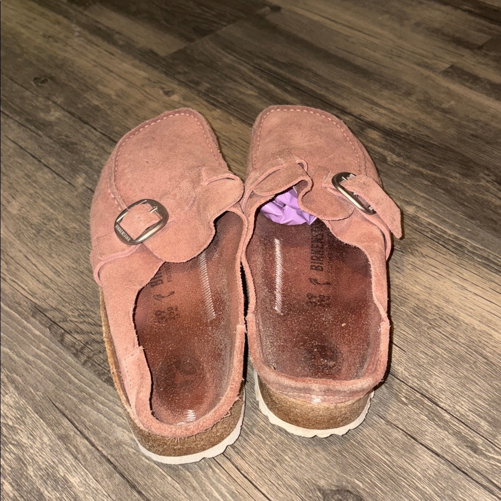 Birkenstock Pink Suede Clog Loafers with Buckle - Picture 6 of 9
